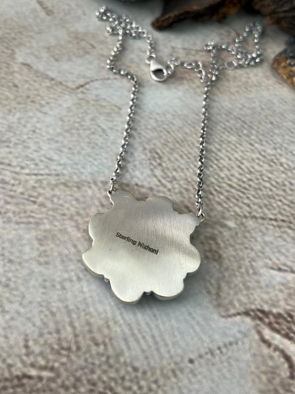 Handmade Sterling Silver Blackjack Turquoise Necklace "Signed Nizhoni"