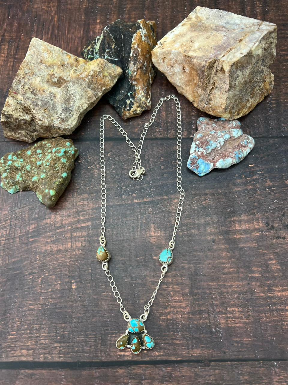 Handmade Sterling Silver Number 8 Turquoise Necklace "Signed Nizhoni"