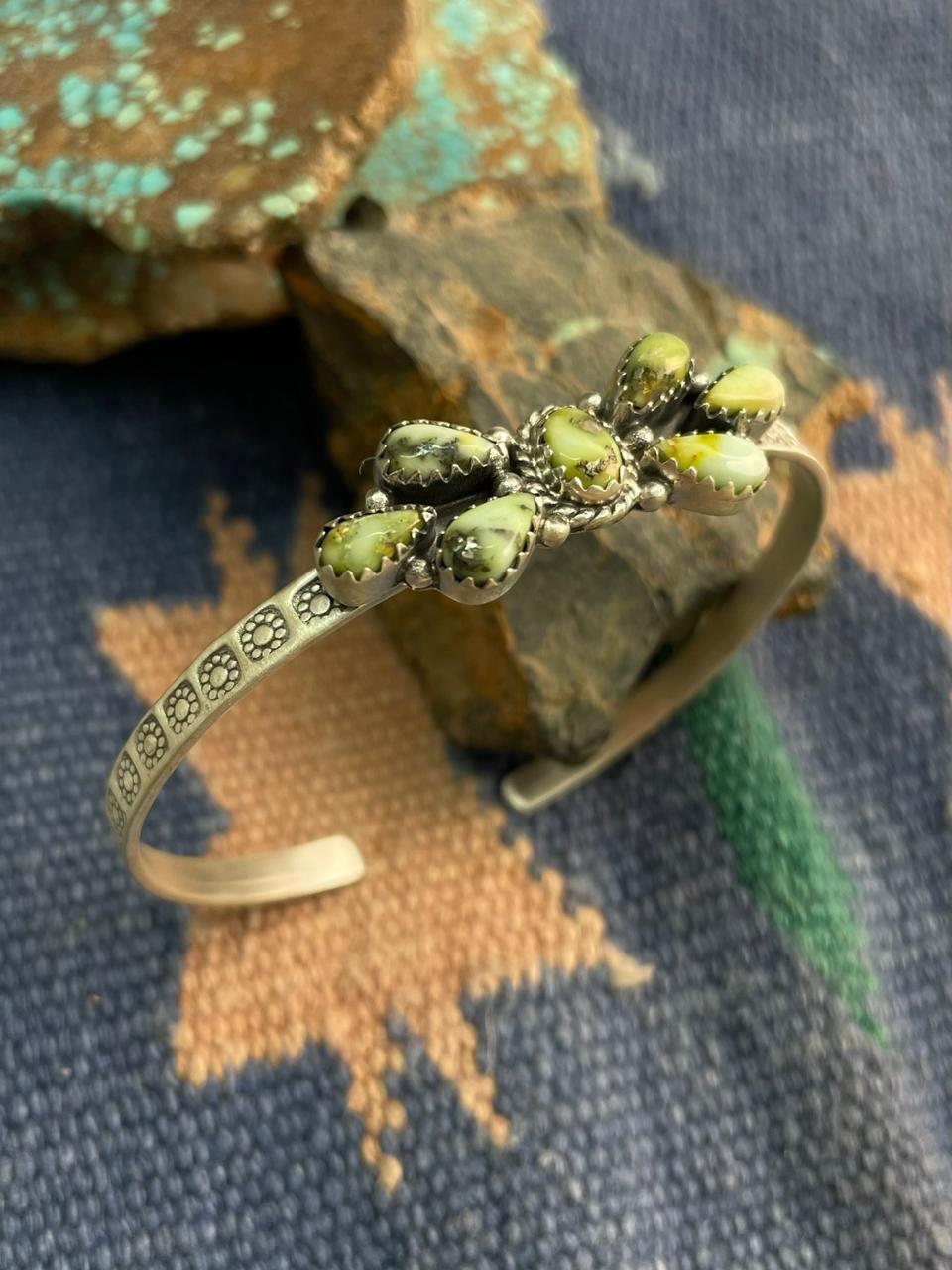 Handmade Sterling Silver Palomino Turquoise Cuff Bracelet "Signed Nizhoni"