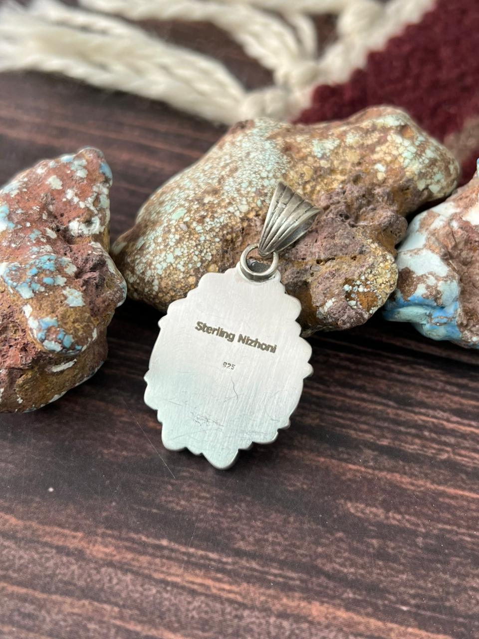 Handmade Sterling Silver Golden Hills with White Collection Pendant "Signed Nizhoni"