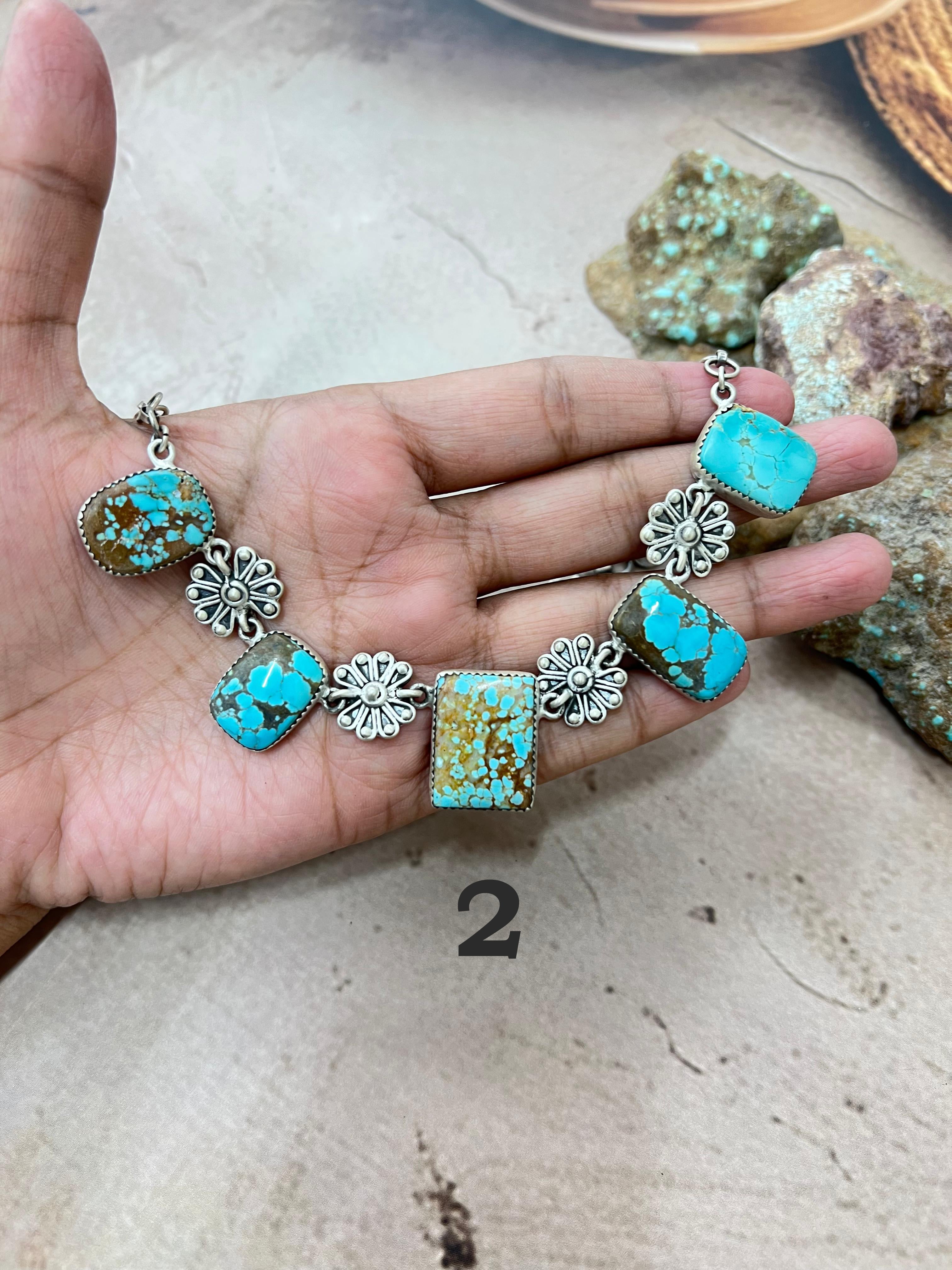 Handmade Sterling Silver Number 8 Turquoise Necklace with Signed Nizhoni