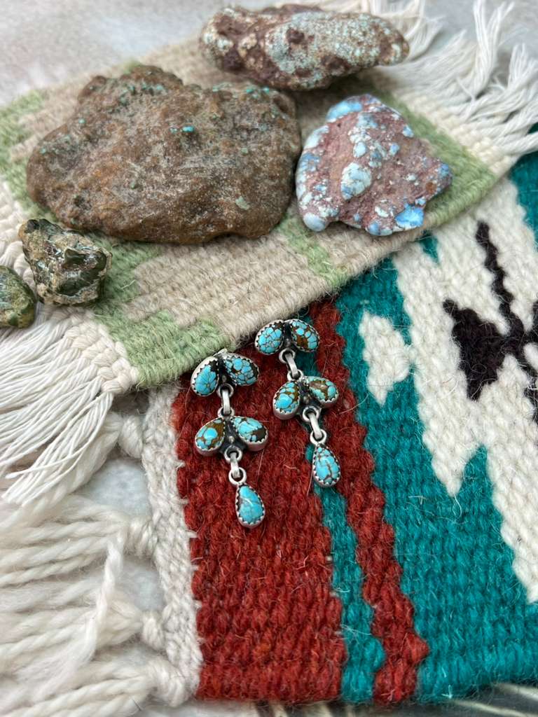 Handmade Sterling Silver Number 8 Turquoise Post Dangle Earrings "Signed Nizhoni"