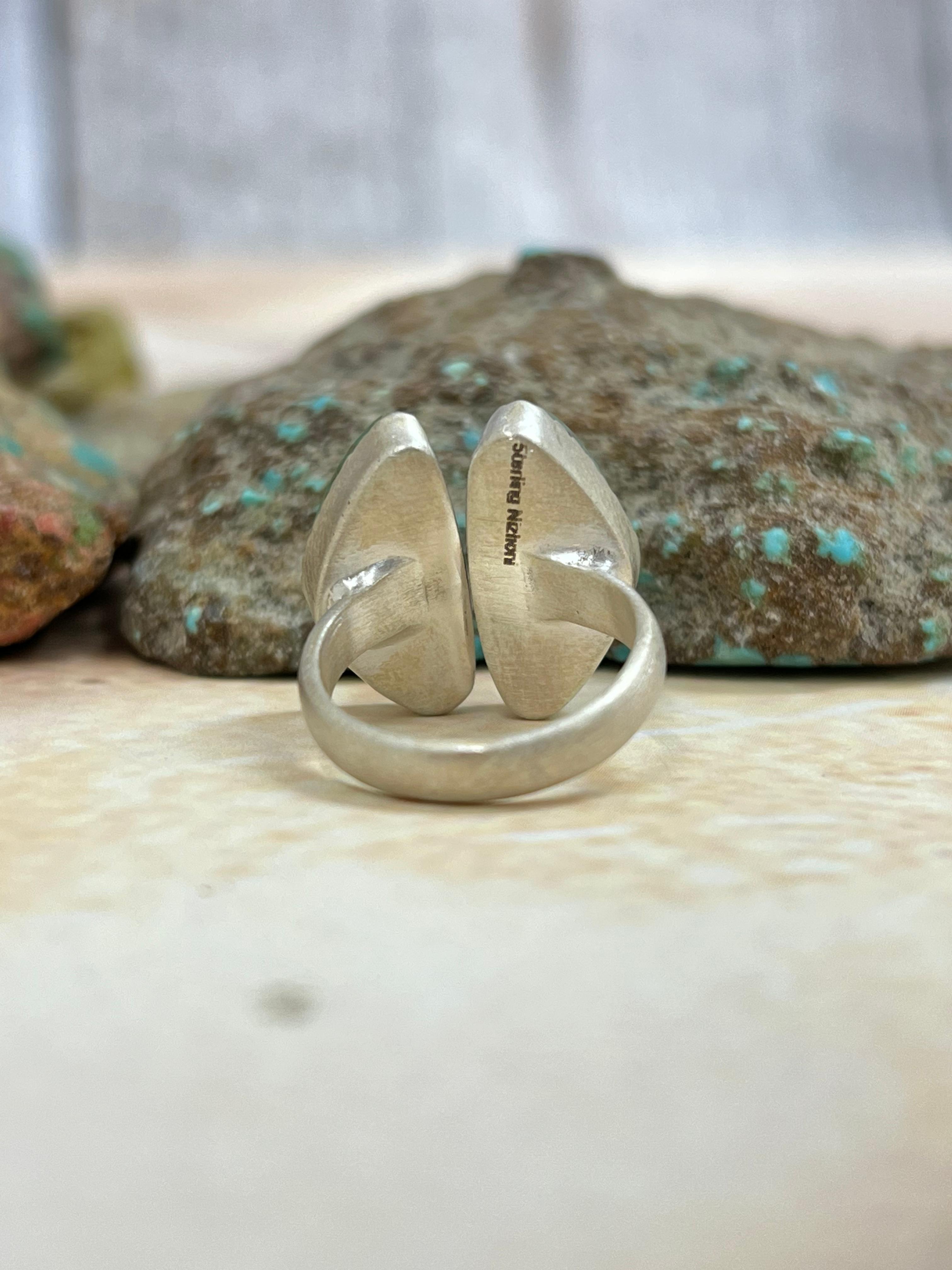 Handmade Sterling Silver Royston Turquoise Adjustable Ring with Signed Nizhoni (5)
