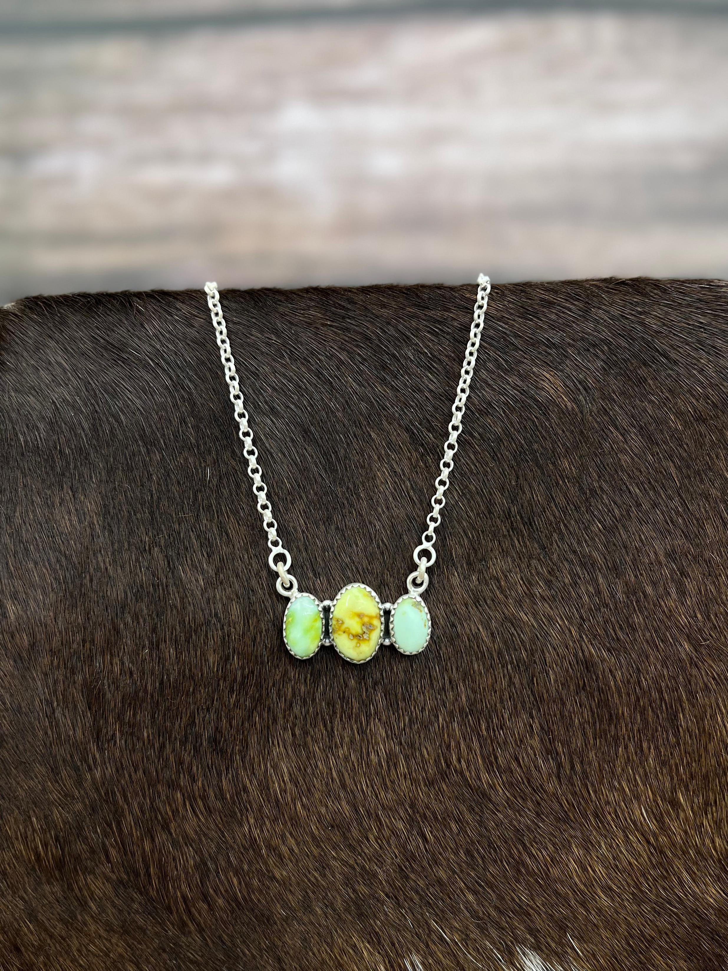 Handmade Sterling Silver Palomino Turquoise Necklace with Signed Nizhoni