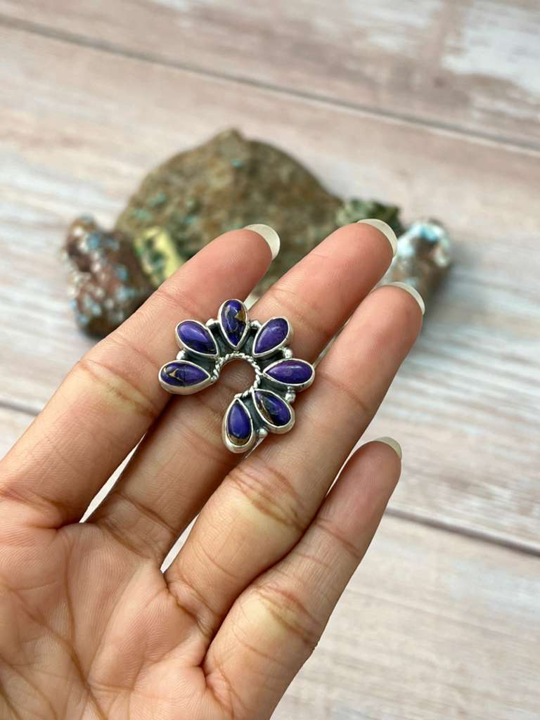 Handmade Sterling Silver Grape Dahlia Naja Adjustable Ring "Signed Nizhoni"