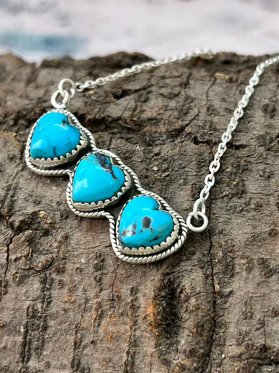 Handmade Sterling Silver Arizona Turquoise Heart Necklace "Signed Nizhoni"