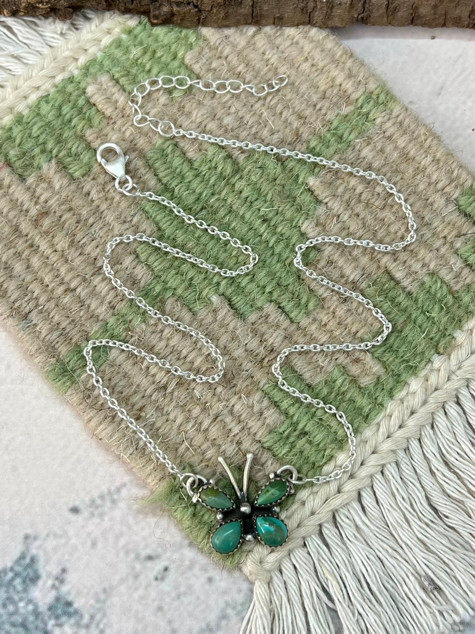 Handmade Sterling Silver Kingman Turquoise Butterfly Necklace "Signed Nizhoni"