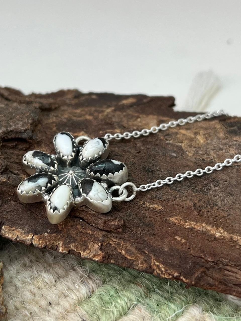 Handmade Sterling Silver White Buffalo Necklace "Signed Nizhoni"