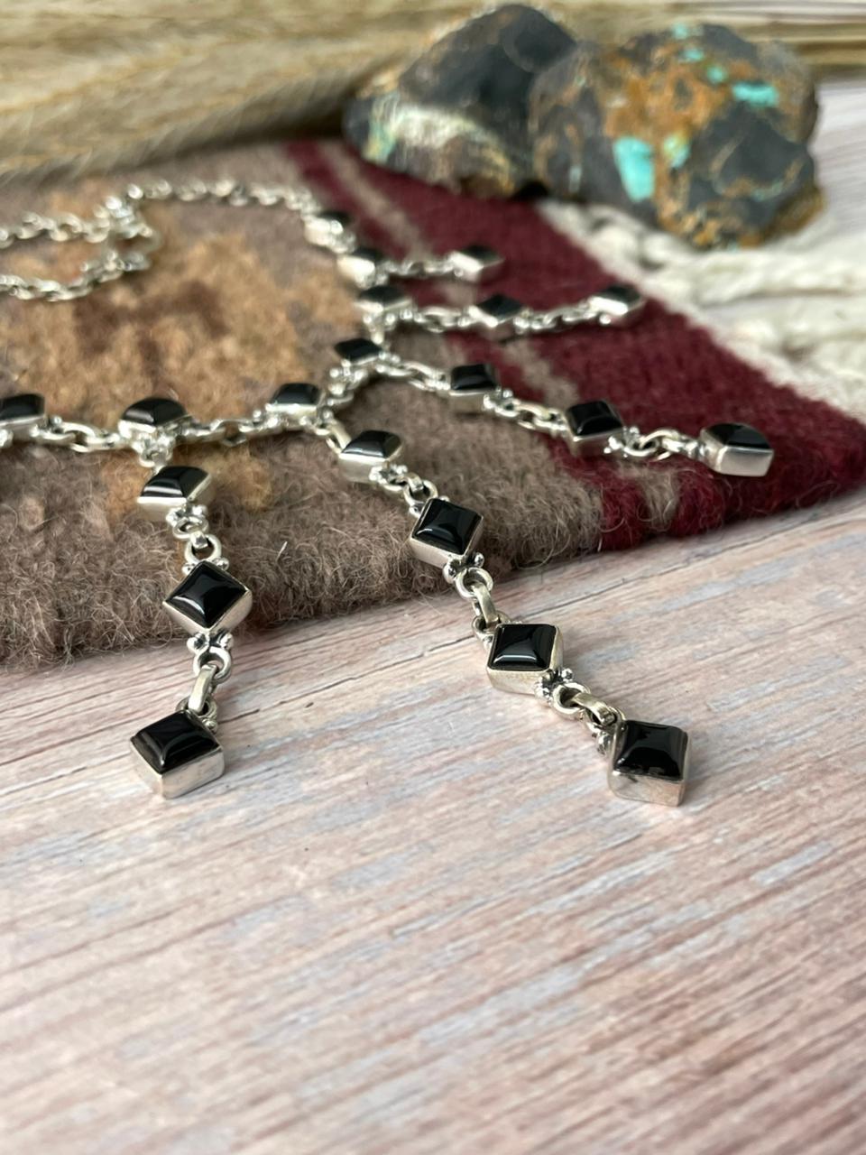 Handmade Sterling Silver Black Onyx Choker Necklace "Signed Nizhoni"
