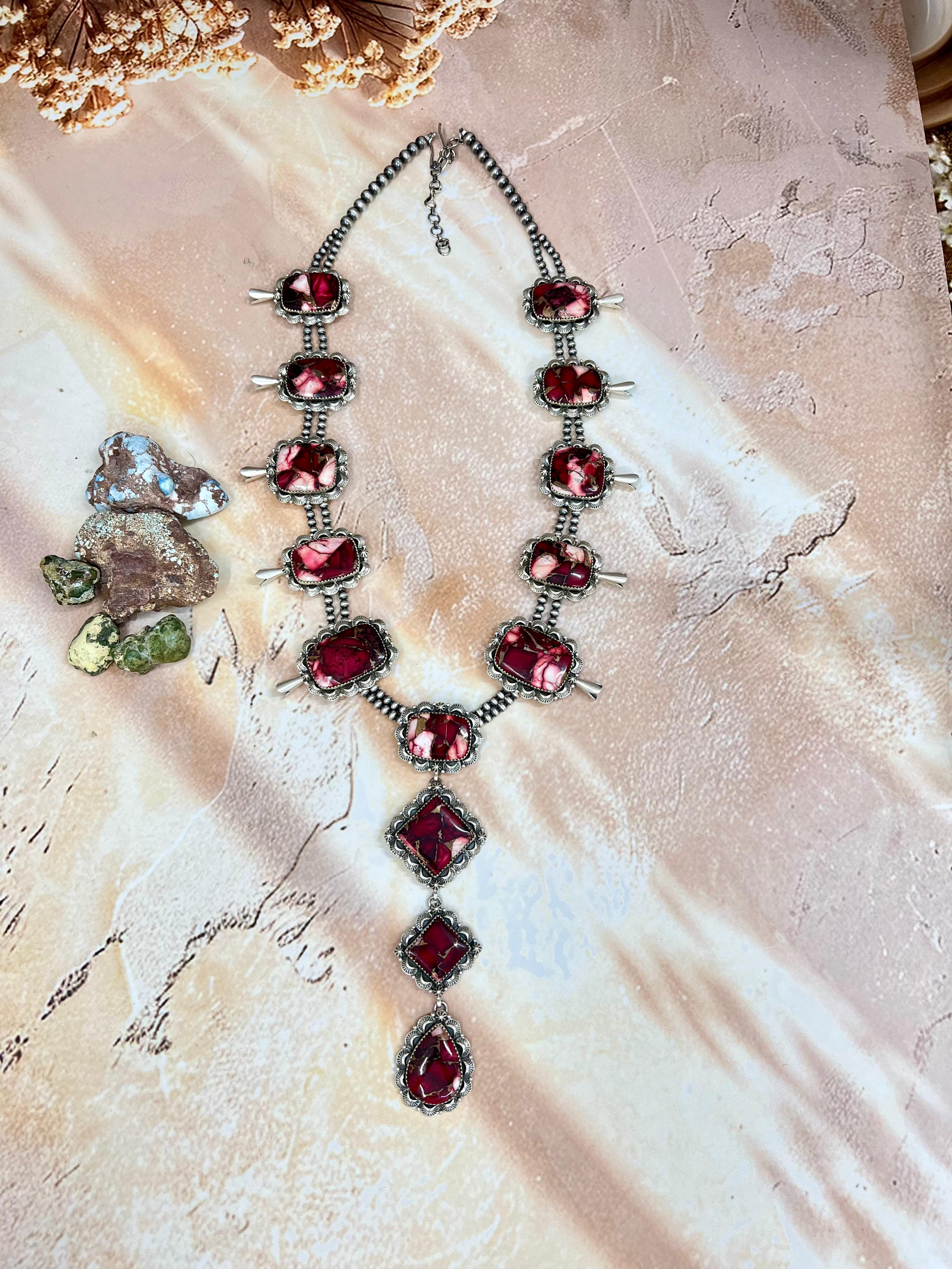 Handmade Sterling Silver Dahlia Rose Necklace with Signed Nizhoni