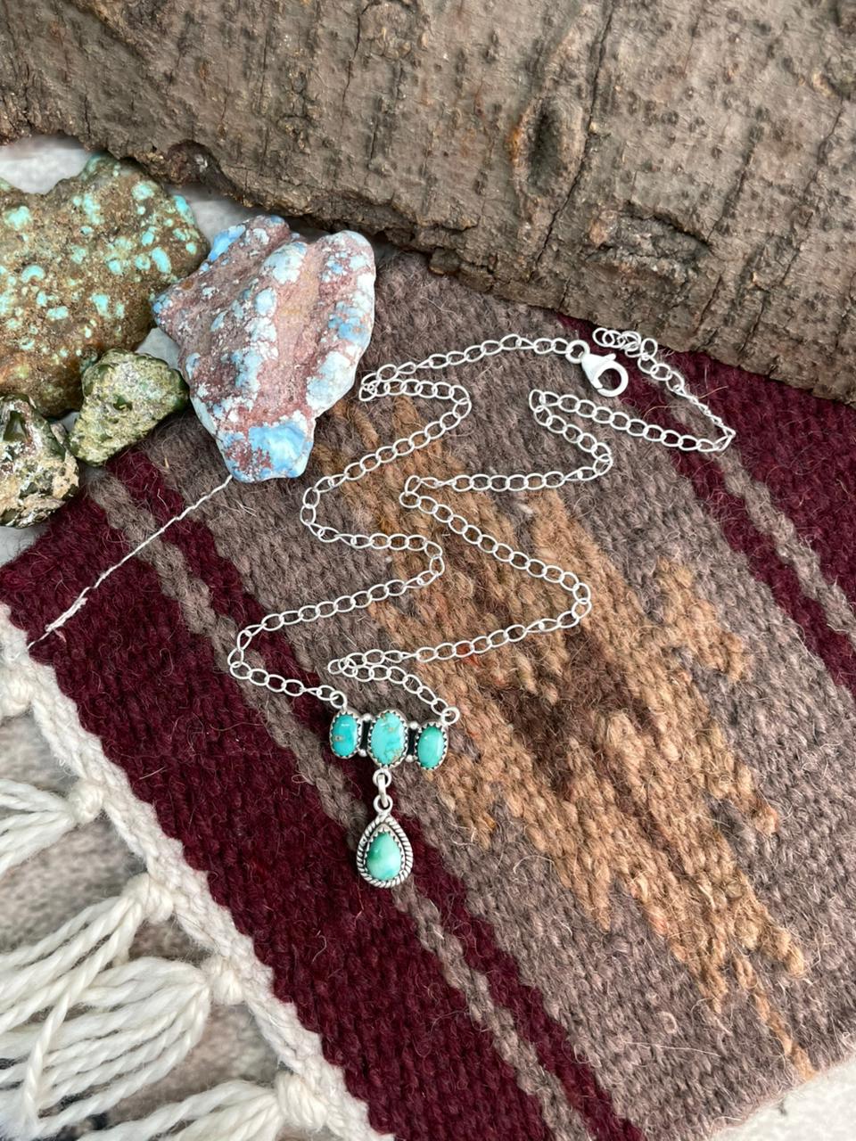 Handmade Sterling Silver Emerald Valley Turquoise Necklace "Signed Nizhoni"