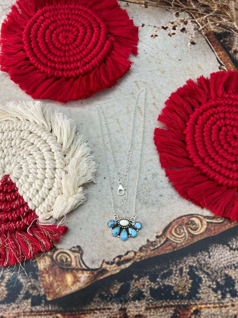 Handmade Sterling Silver Golden Hills with White Collection Crescent Necklace "Signed Nizhoni"