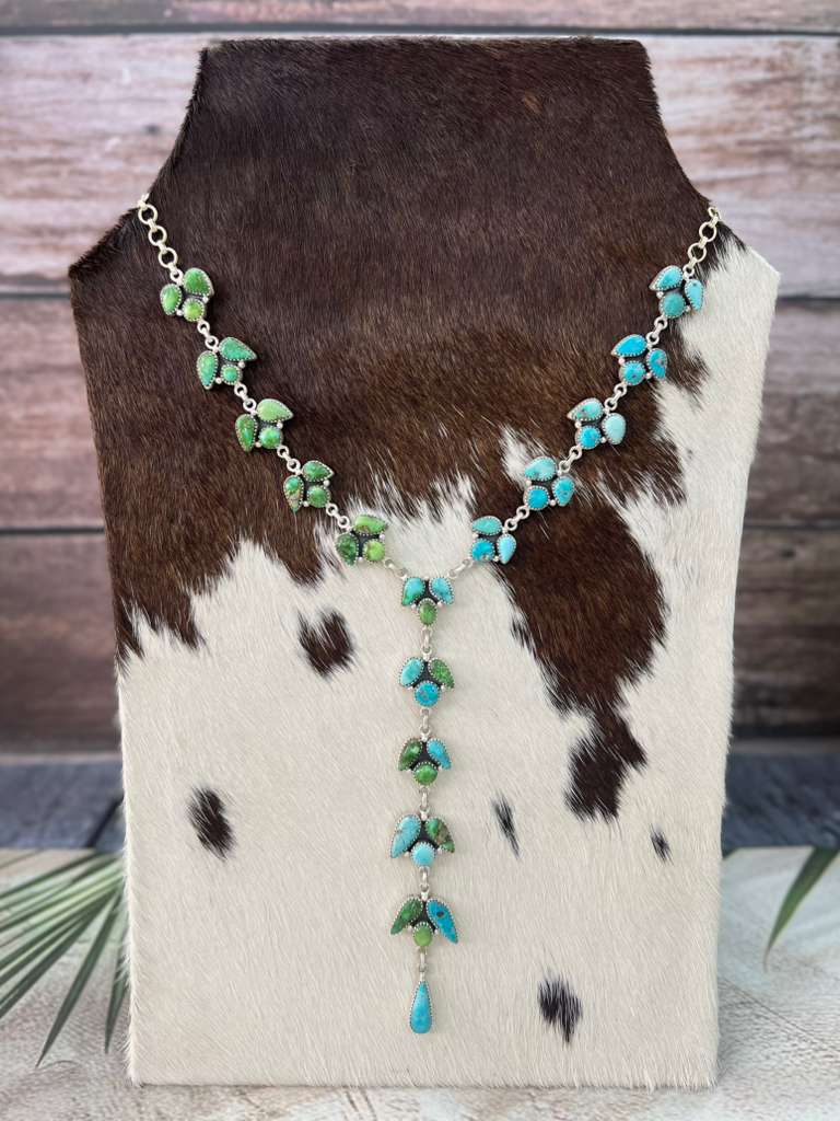 Handmade Sterling Silver Sonoran with White Water Turquoise Necklace with Signed Nizhoni (1)