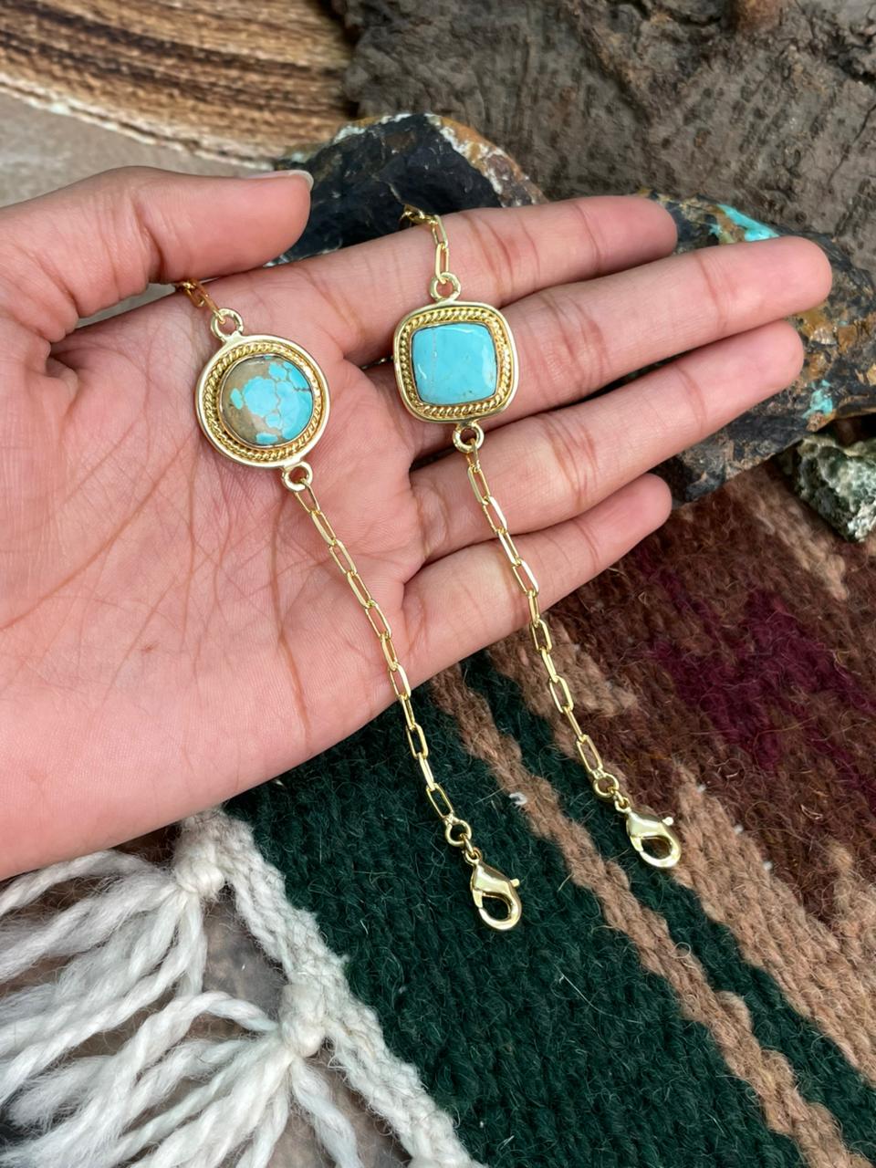 “The Golden Collection” Handmade Number 8 Turquoise with Gold Bracelet