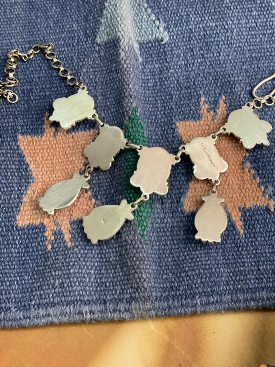 Handmade Sterling Silver Blackjack Turquoise Choker Necklace "Signed Nizhoni"