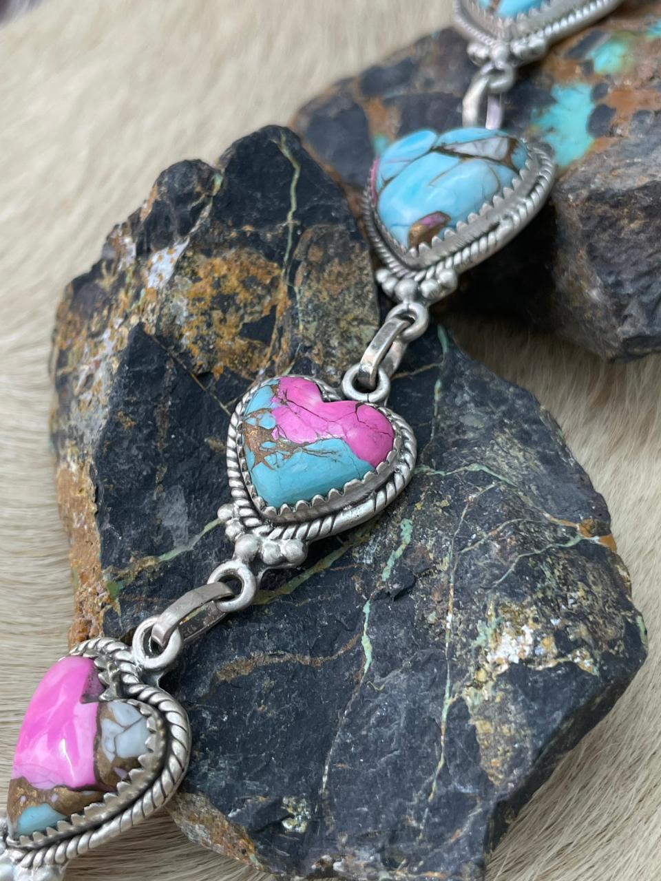 Handmade Sterling Silver Cotton Candy Heart Drop Necklace "Signed Nizhoni"