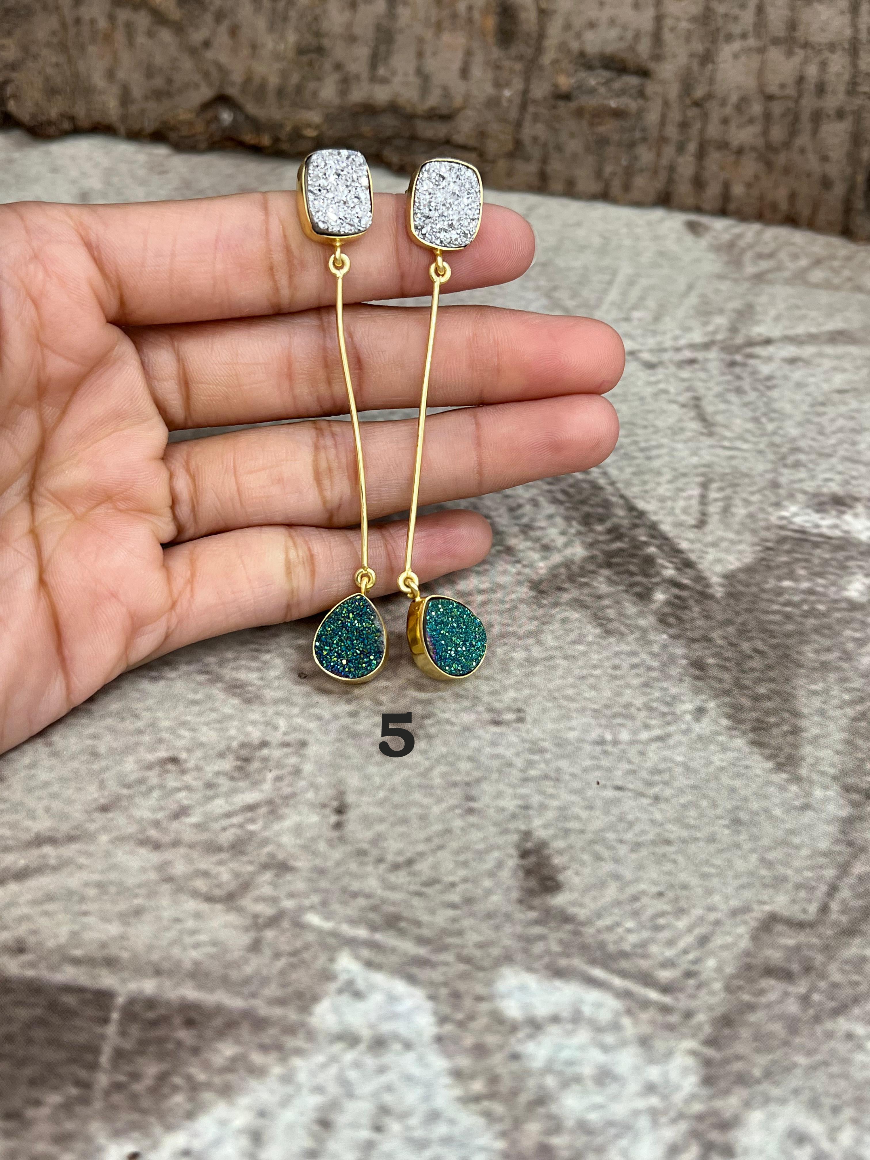 “The Boho Collection” Handmade Natural 2 Druzy Stone Post Dangle Earrings