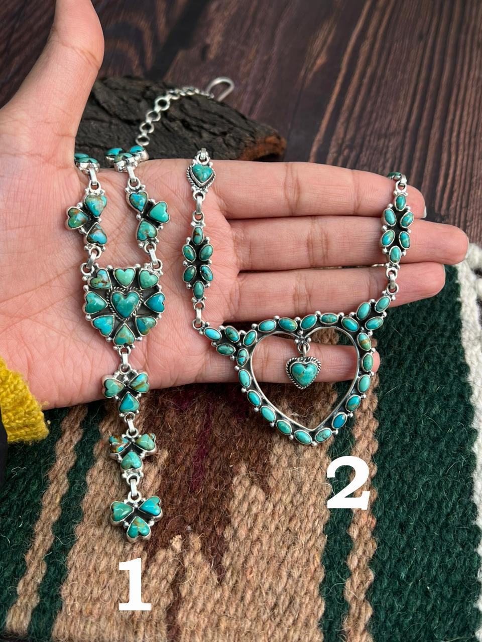 "Heart Collection" Handmade Sterling Silver Kingman Turquoise Necklace "Signed Nizhoni"