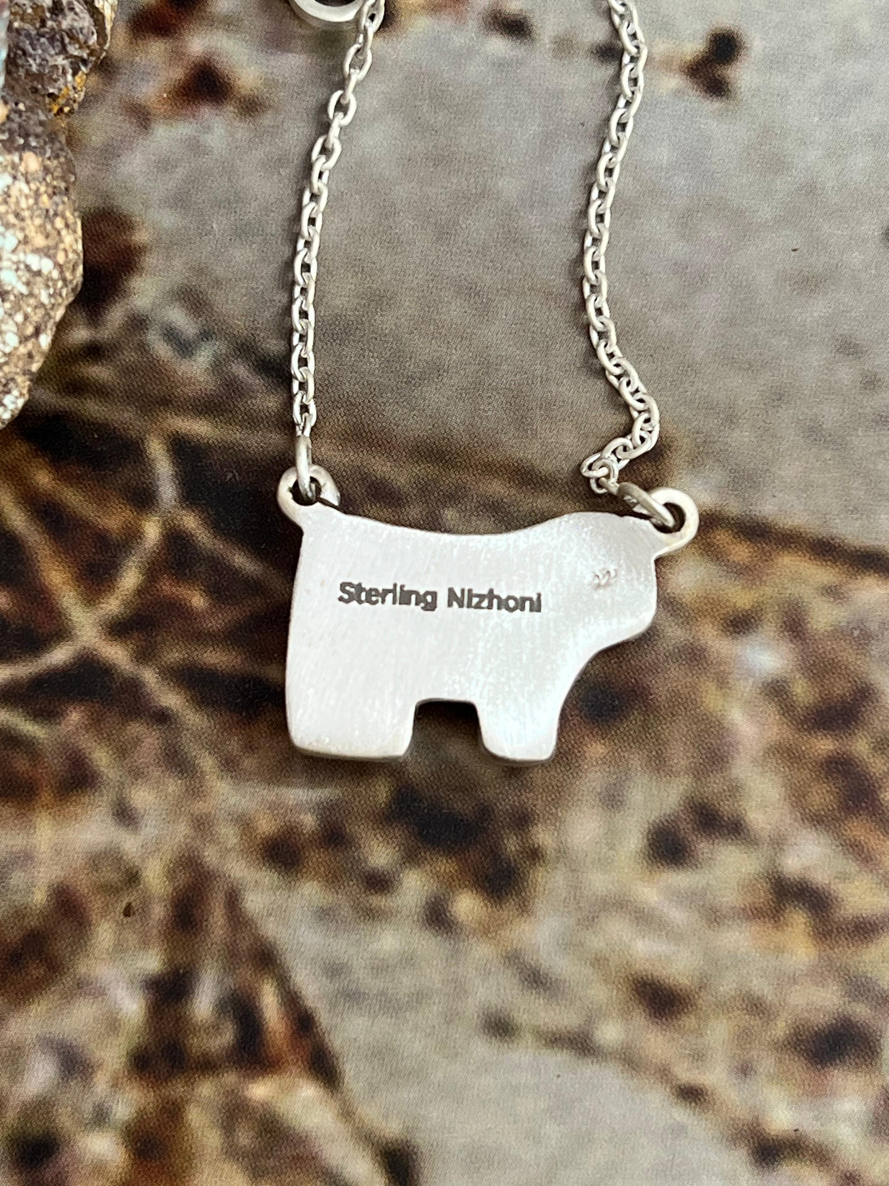 Handmade Sterling Silver White Buffalo BULL Necklace with Signed Nizhoni (4)