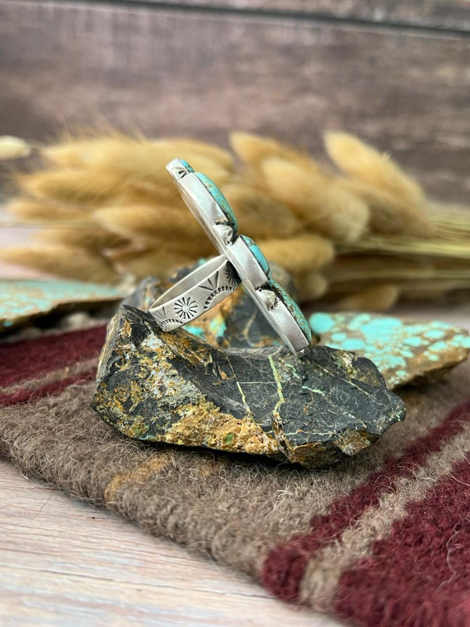 Handmade Sterling Silver Number 8 Turquoise Adjusatble Ring "Signed Nizhoni"