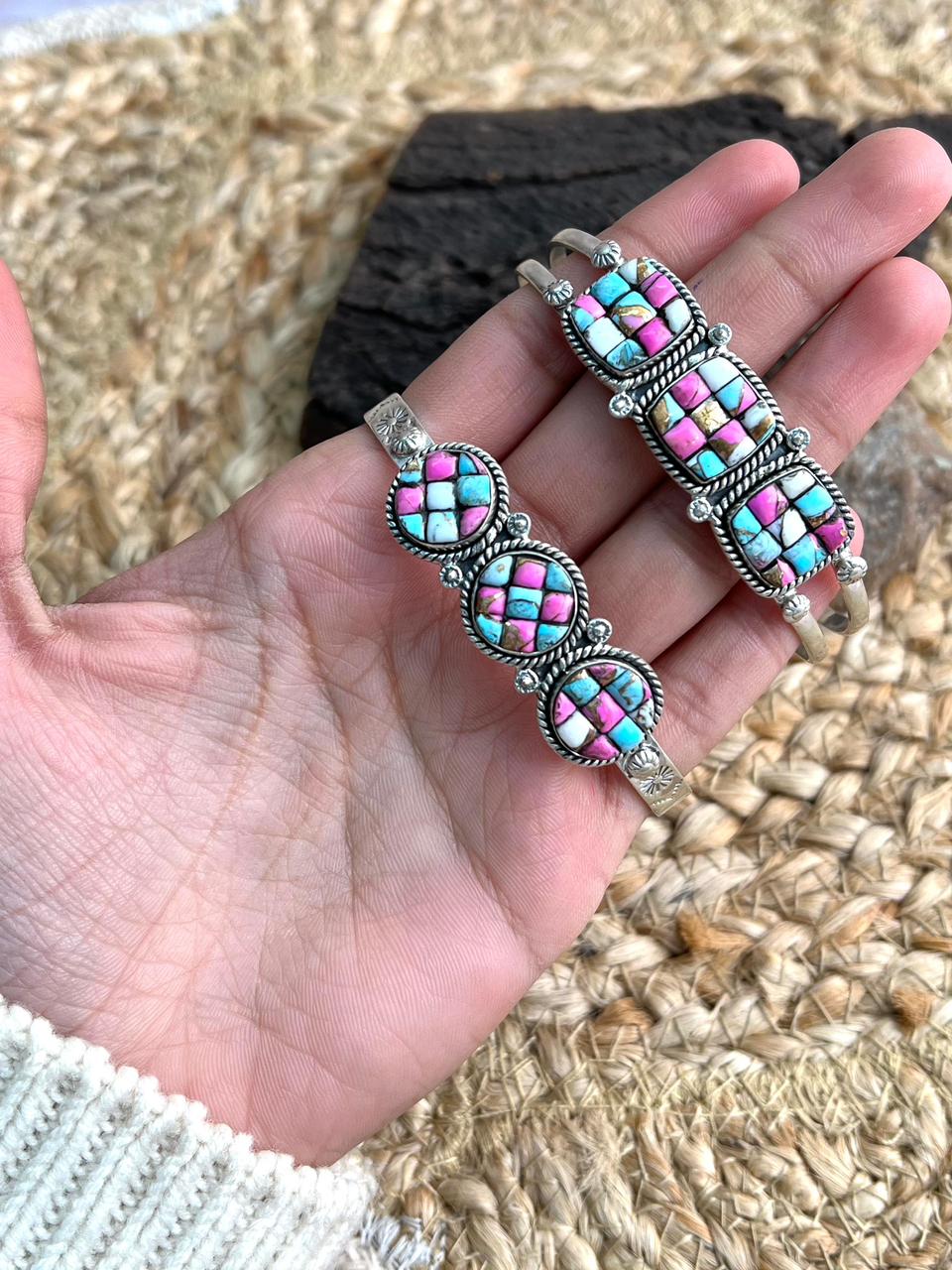 Handmade Sterling Silver Cotton Candy Cuff Bracelet "Signed Nizhoni"