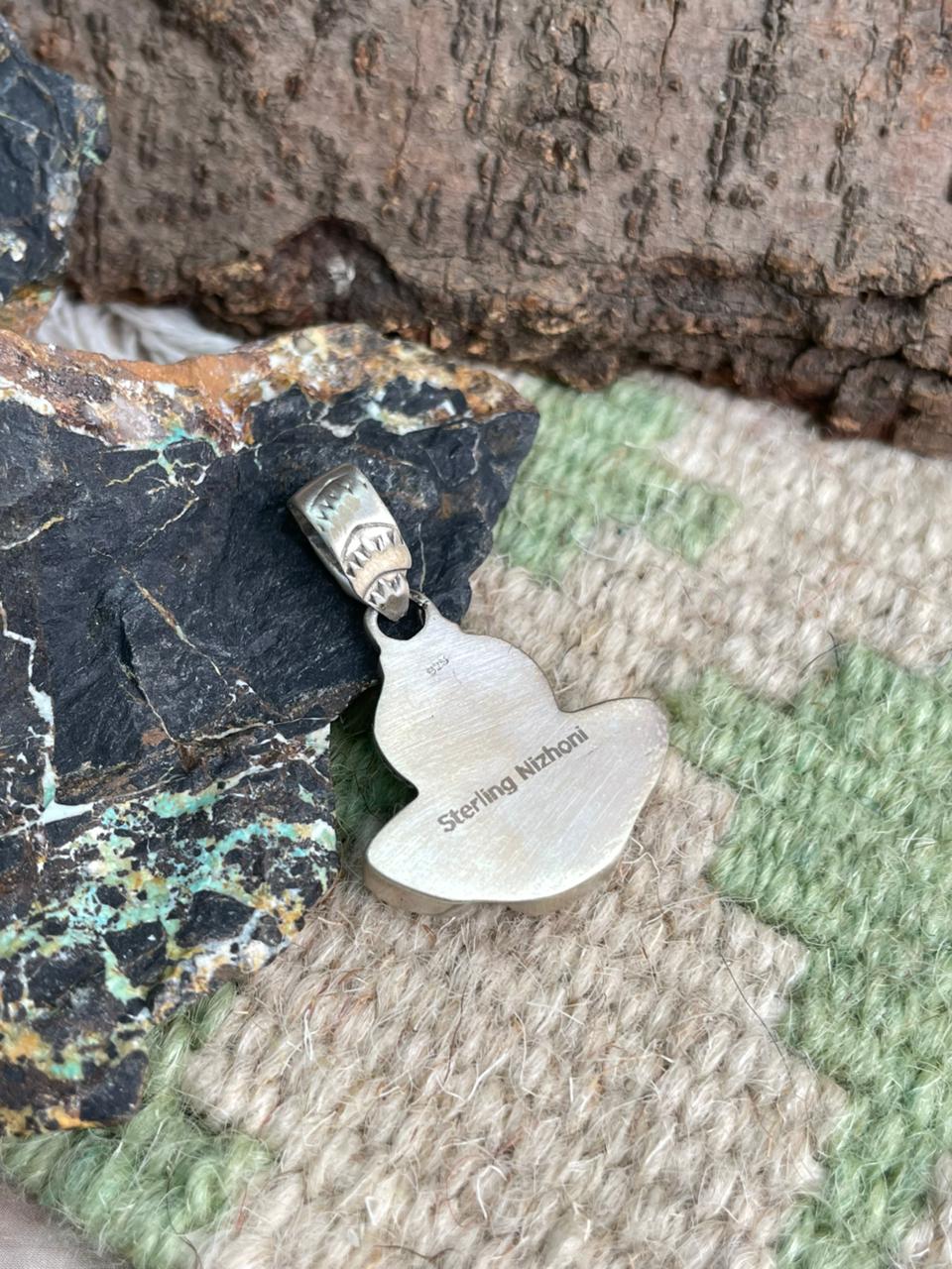 Handmade Sterling Silver Palomino Turquoise Pendant "Signed Nizhoni"
