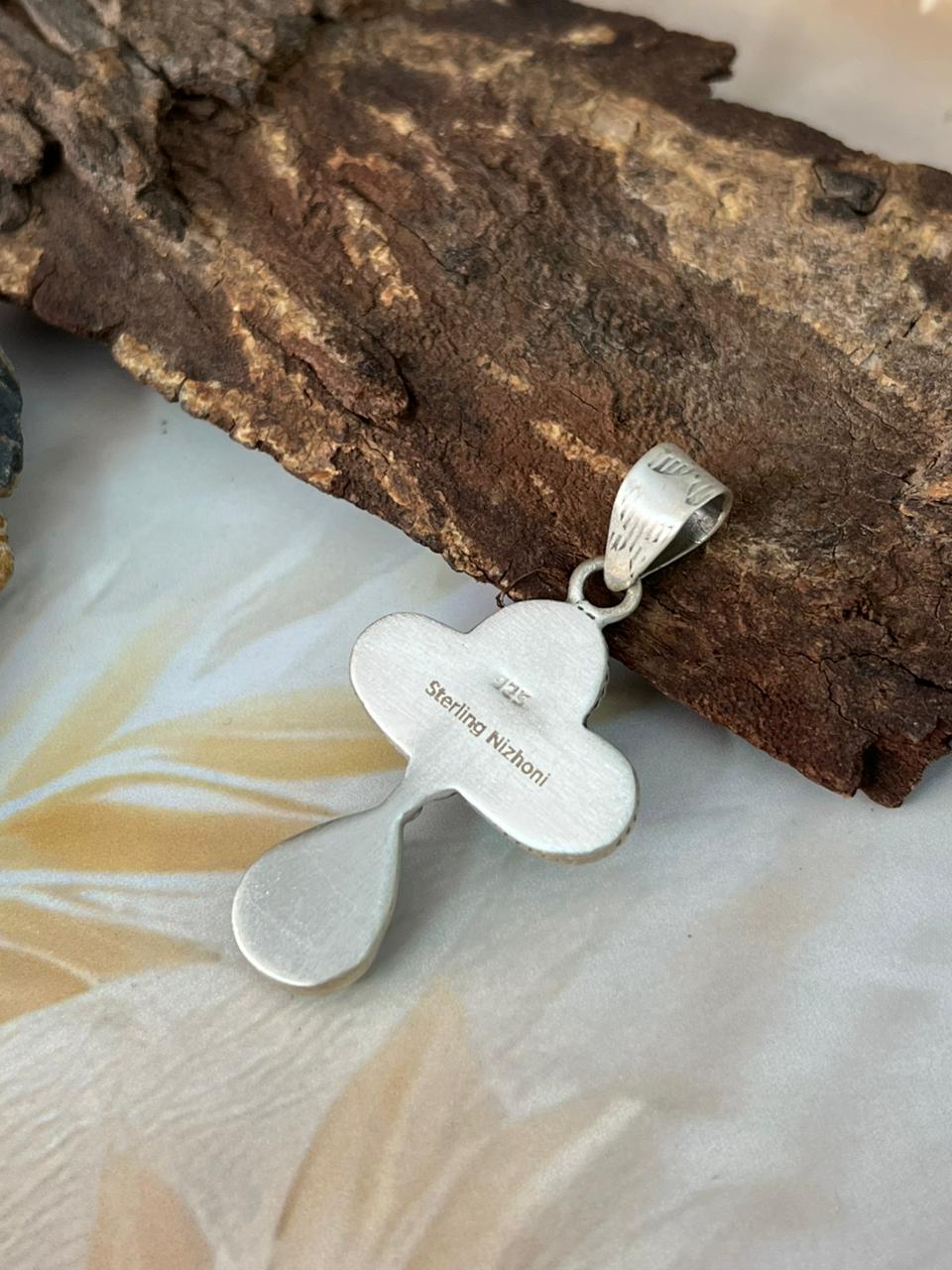 Handmade Sterling Silver White Water With Sonoran Mountain Turquoise Pendant "Signed Nizhoni"