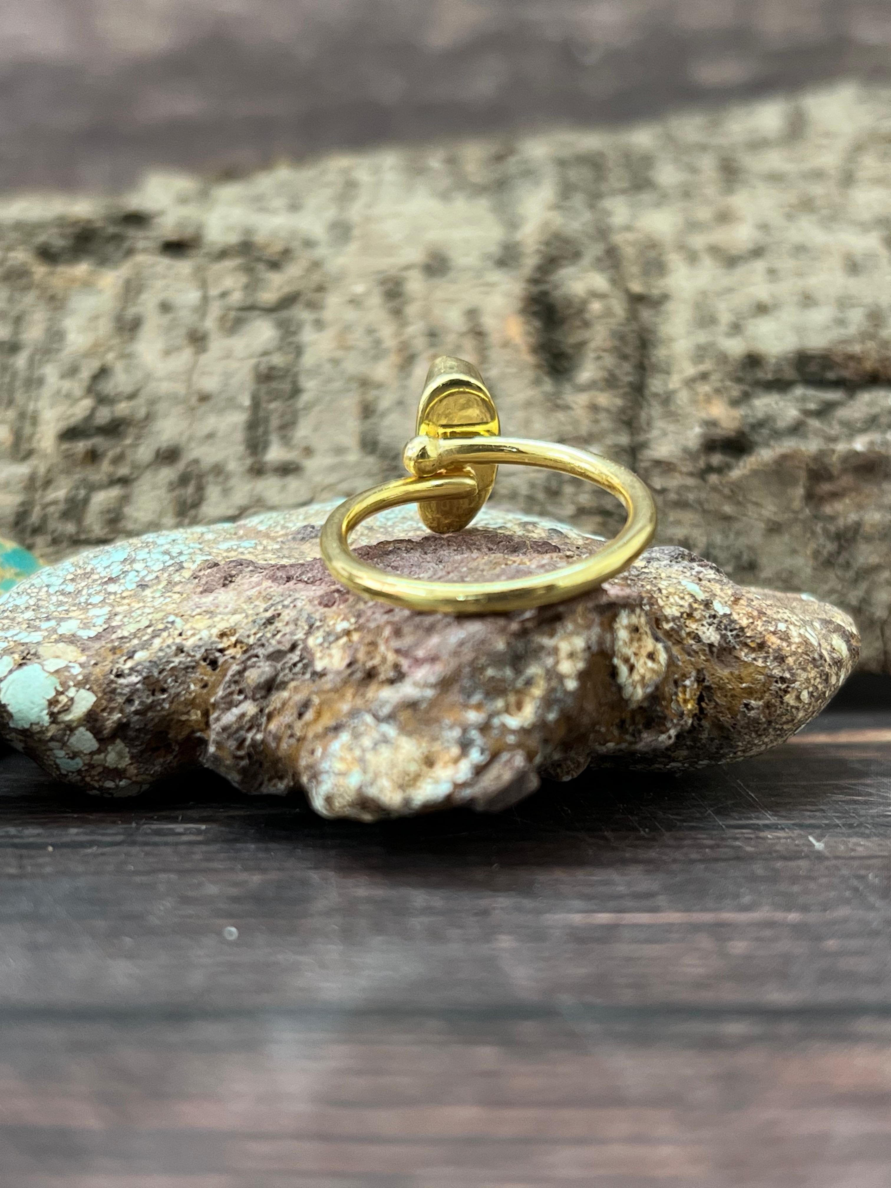 “The Golden Collection” Natural Golden Hills Turquoise Adjustable Stacker Delicate Ring