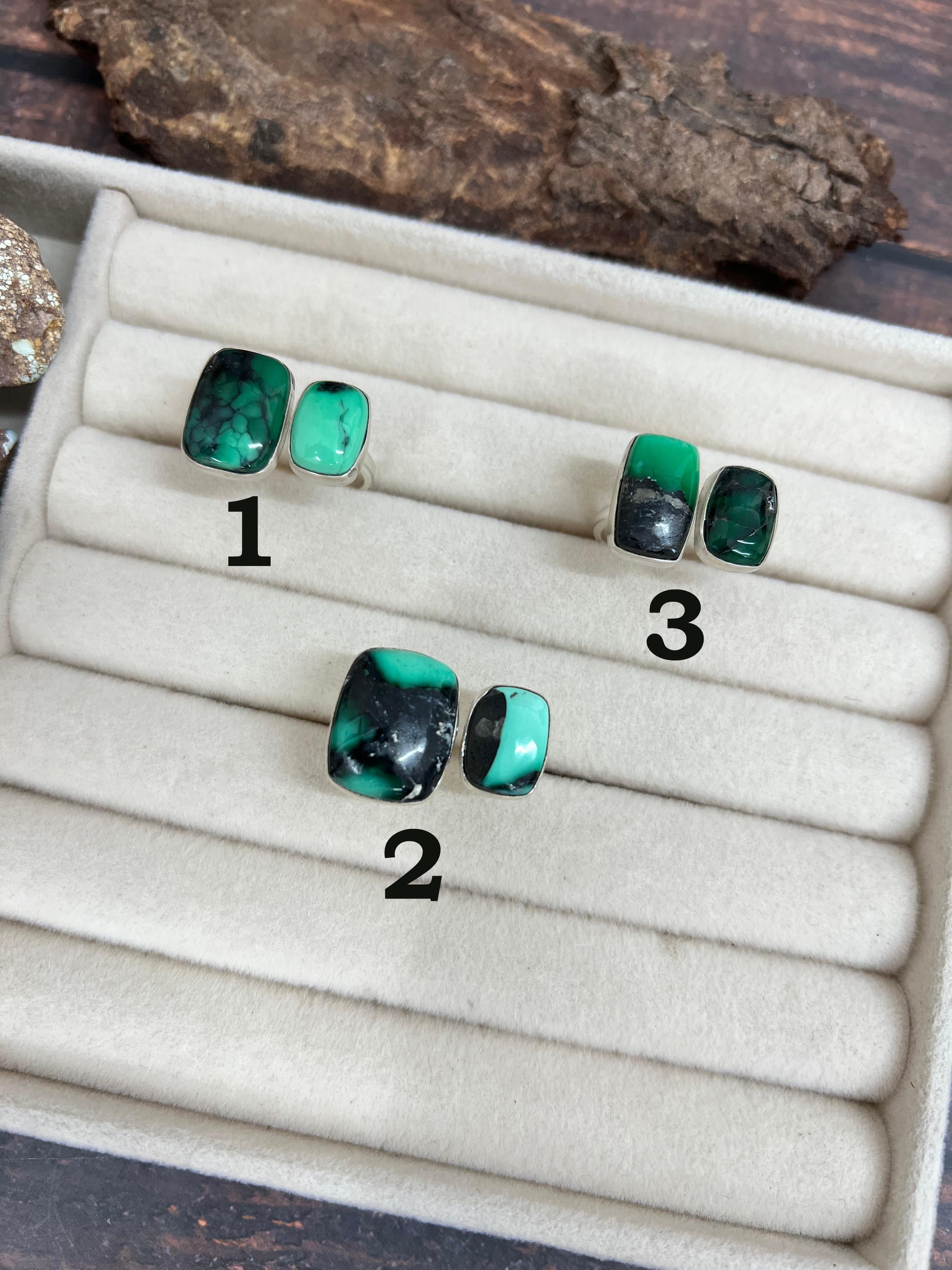 Handmade Sterling Silver Emerald Rose Adjustable Ring with Signed Nizhoni