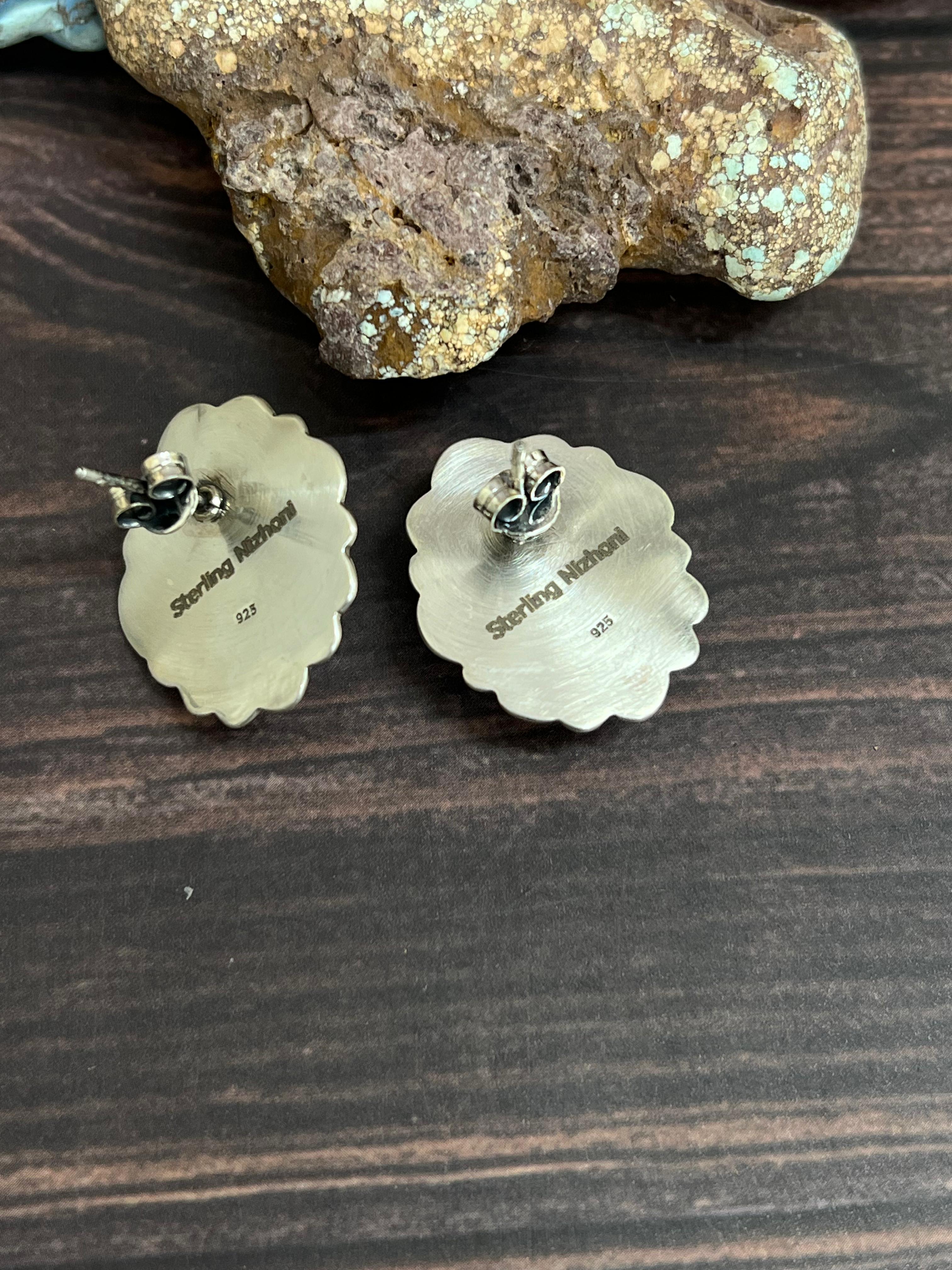 Handmade Sterling Silver Golden Hills Turquoise Post Studs with Signed Nizhoni