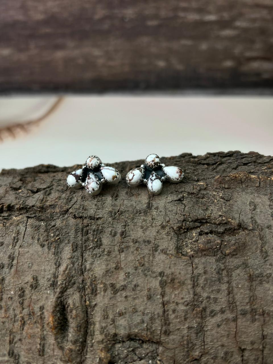 THE BACKROADS Handmade Sterling Silver Wildhorse Studs "Signed Nizhoni"