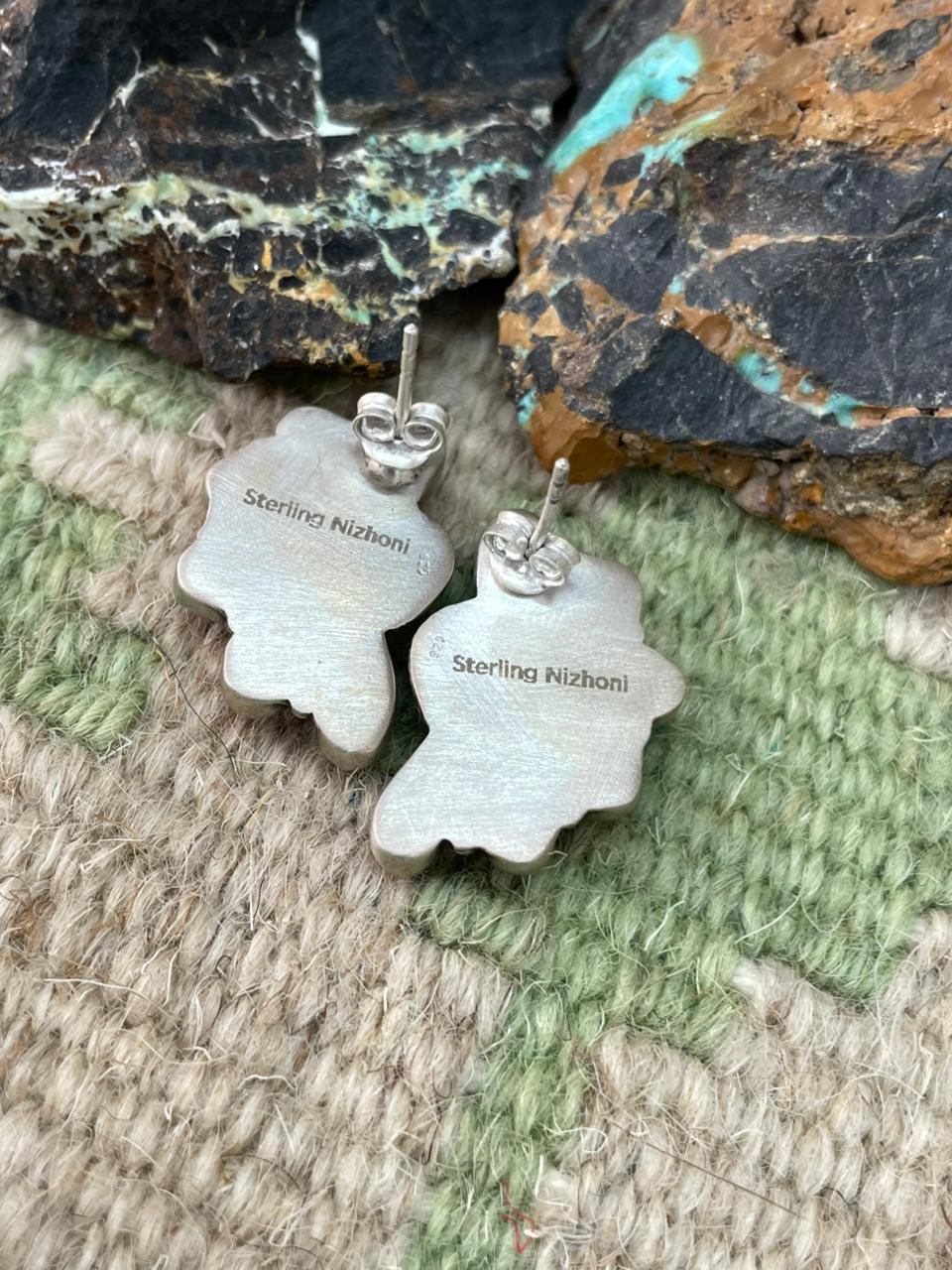 Handmade Sterling Silver Orange Mohave Post Studs Earrings "Signed Nizhoni"