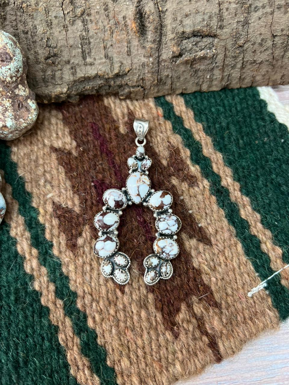 Handmade Sterling Silver Wildhorse Magnesite Naja Pendant "Signed Nizhoni"