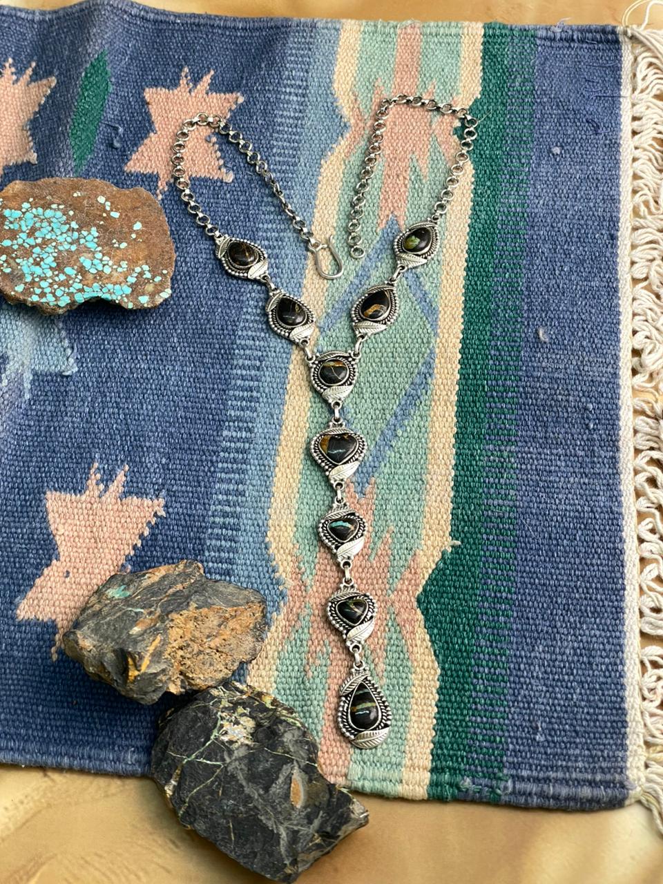 Handmade Sterling Silver Blackjack Turquoise Necklace "Signed Nizhoni"