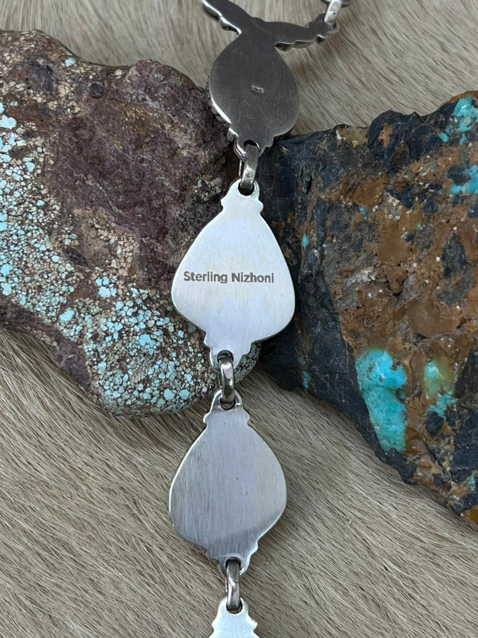 Handmade Sterling Silver Arizona Blue Turquoise Necklace "Signed Nizhoni"