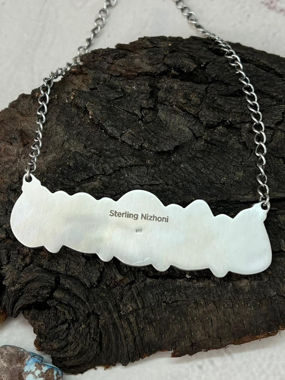 Handmade Sterling Silver Emerald Rose Necklace "Signed Nizhoni"