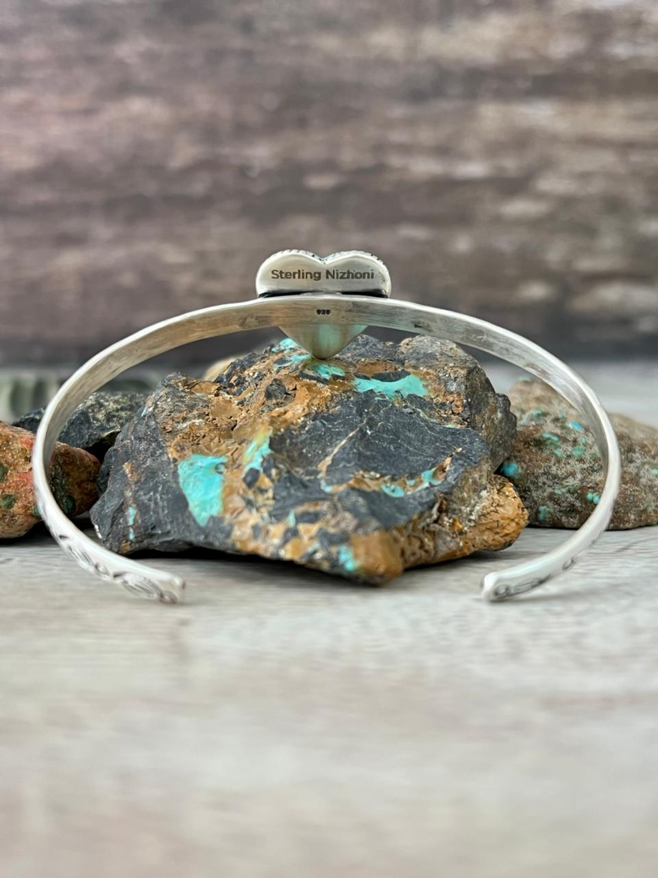 Handmade Sterling Silver Number 8 Turquoise Cuff Bracelet "Signed Nizhoni"