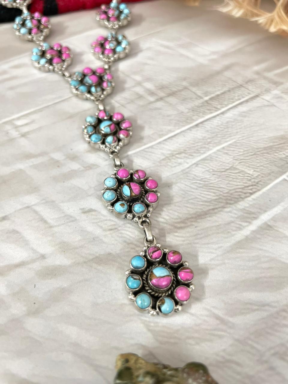 Handmade Sterling Silver Cotton Candy Lariat Necklace "Signed Nizhoni"