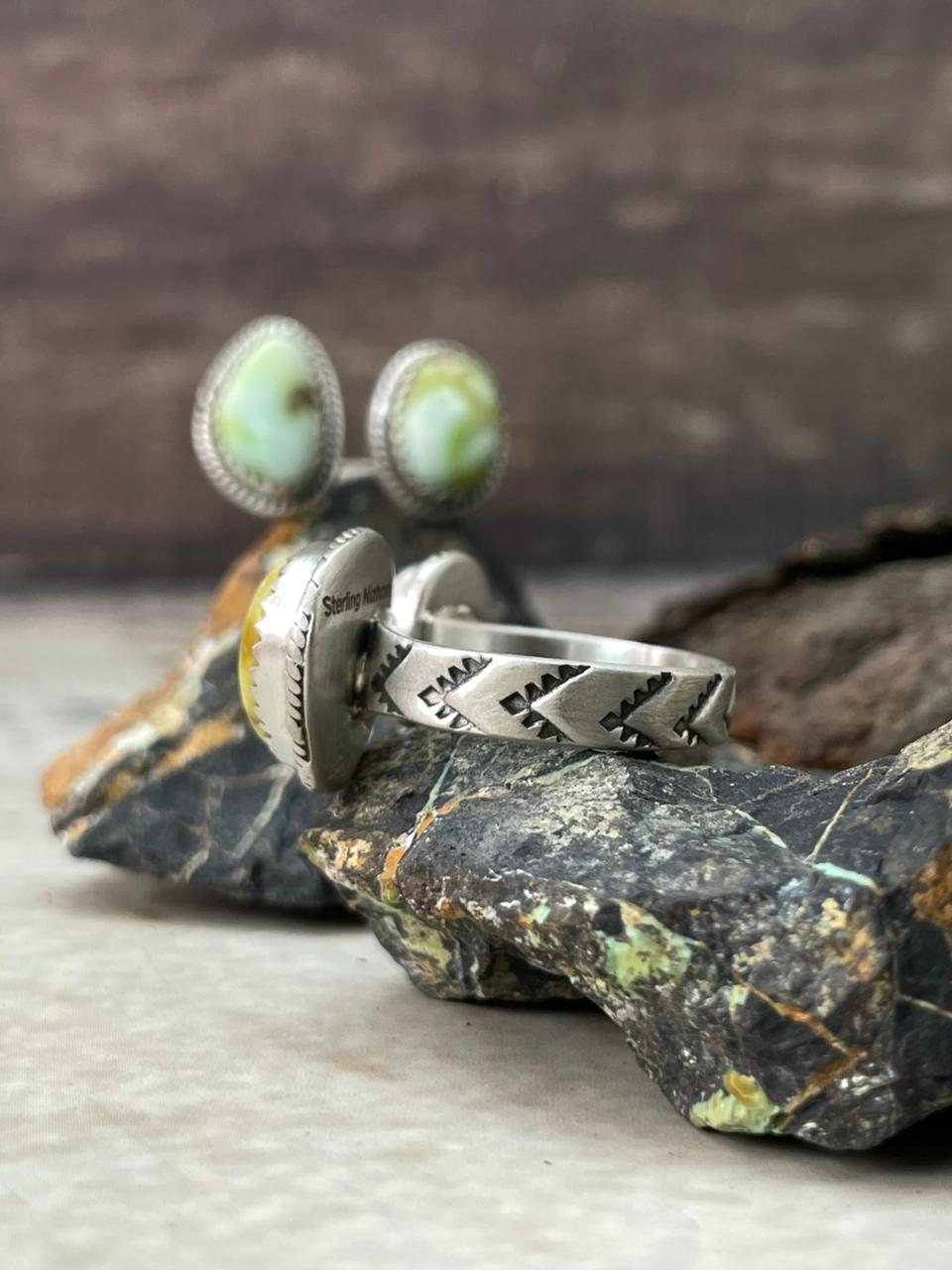 Handmade Sterling Silver Palomino Turquoise Adjustable Ring "Signed Nizhoni"