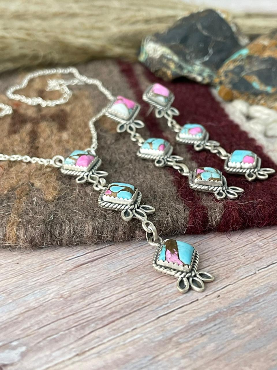 Handmade Sterling Silver Cotton Candy Necklace Earrings Set "Signed Nizhoni"