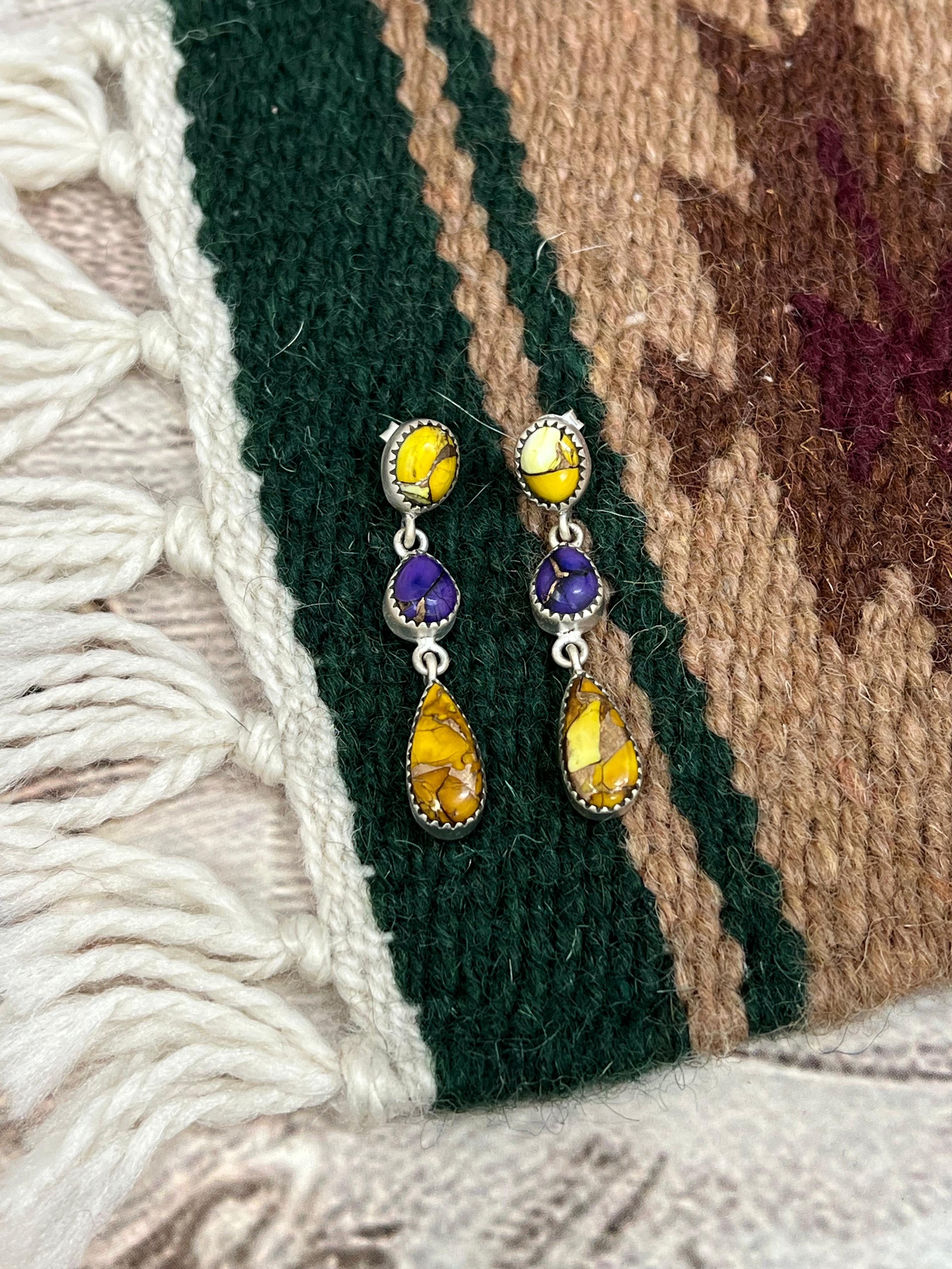 Handmade Sterling Silver Grape Dahlia With Honey Dahlia Post Studs with Signed Nizhoni