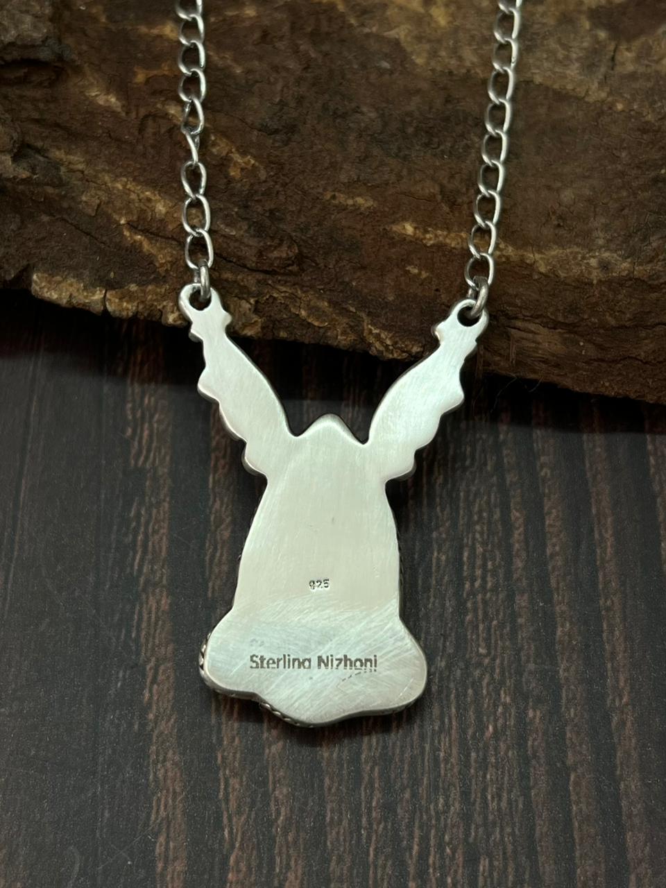 Handmade Sterling Silver Golden Hills with Sonoran Turquoise Necklace "Signed Nizhoni" (8)