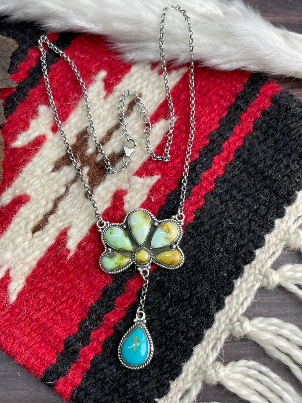 Handmade Sterling Silver Santa Maria Turquoise with Palomino Turquoise Necklace "Signed Nizhoni"
