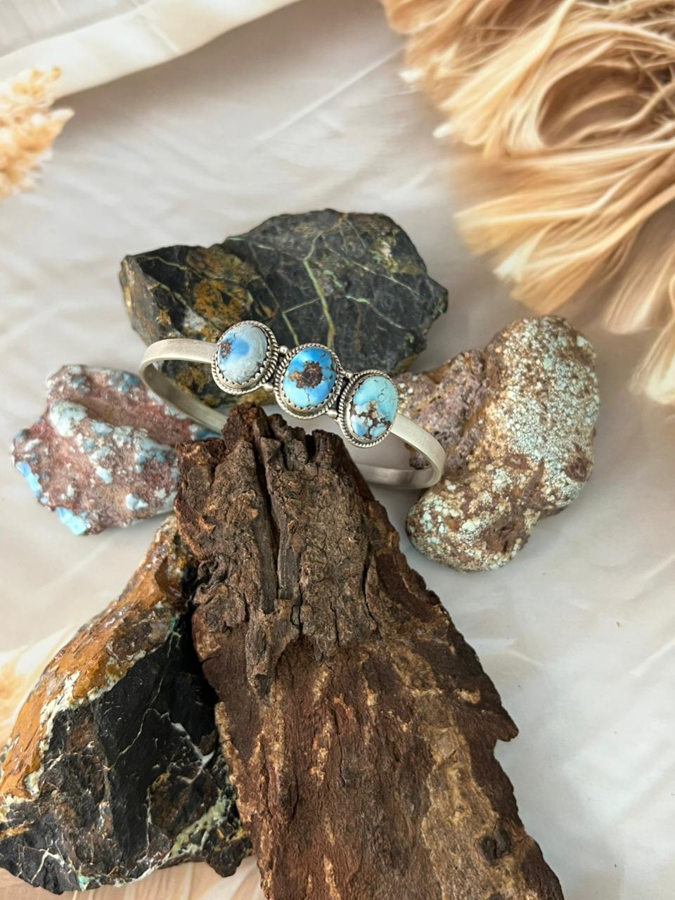 Handmade Sterling Silver Golden Hills Turquoise Bracelet "Signed Nizhoni"