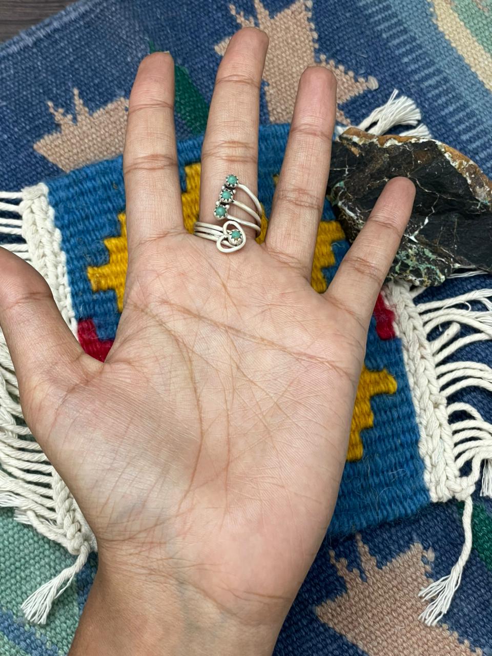 Handmade Sterling Silver Kingman Turquoise Adjustable Ring " Signed Nizhoni"