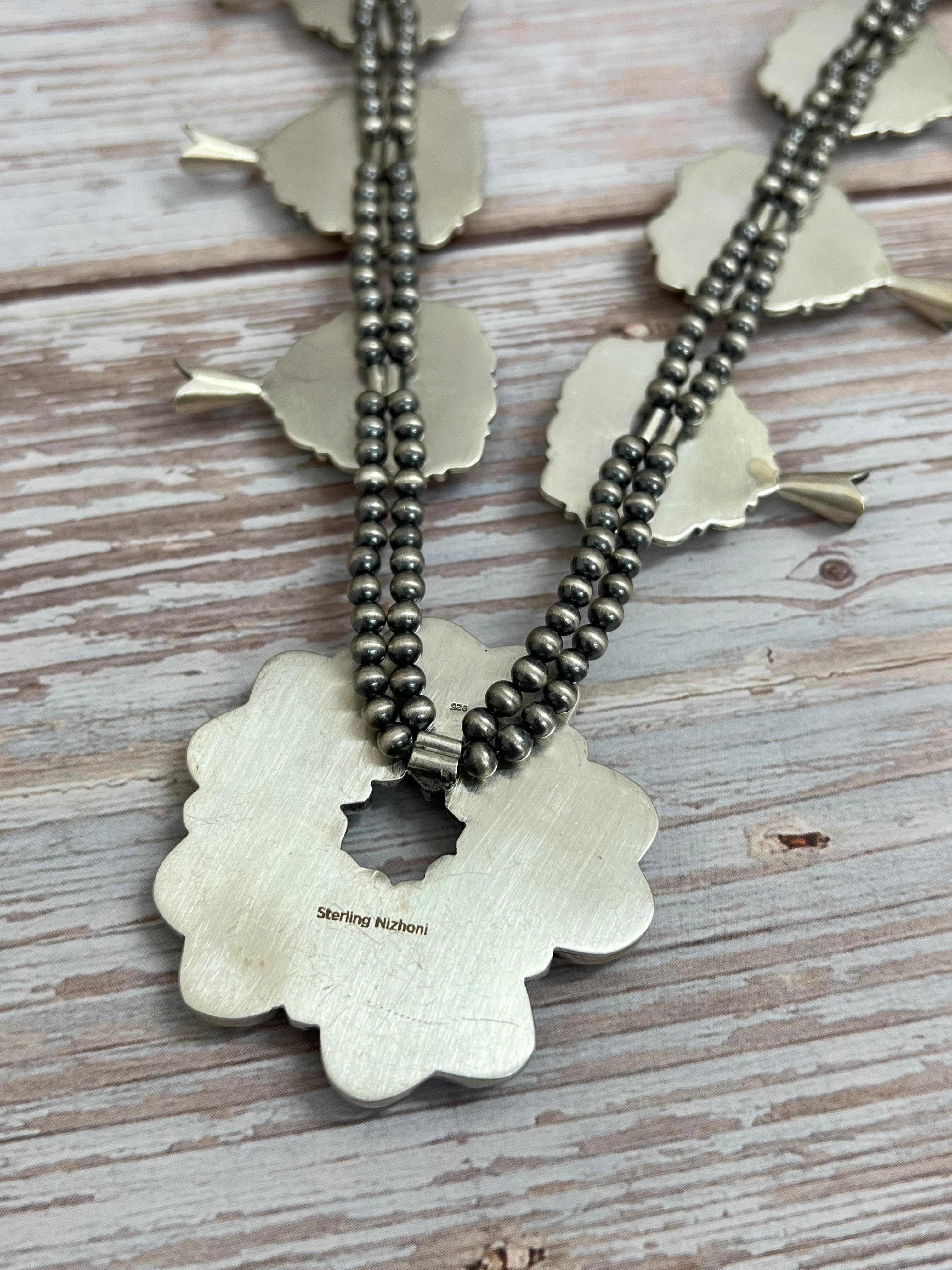 Handmade Sterling Silver Black Jack Beaded Necklace with Signed Nizhoni