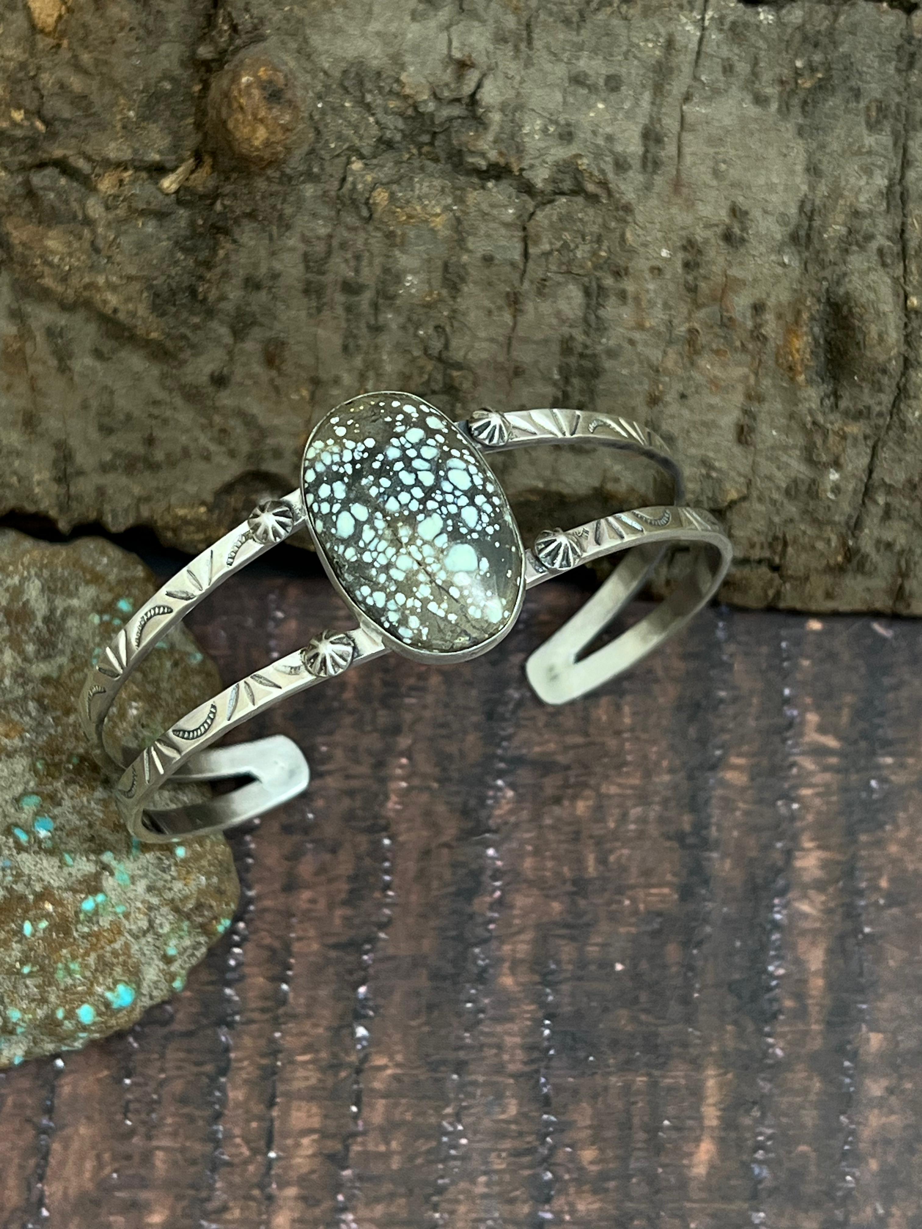 Handmade Sterling Silver Starfox Variscite Cuff Bracelet Signed Nizhoni