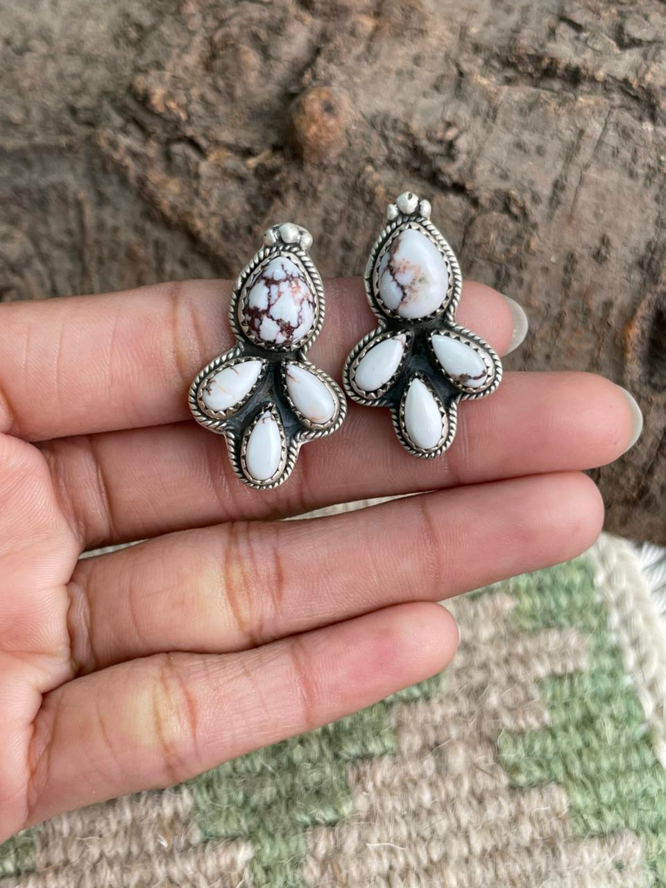 Handmade Sterling Silver Wildhorse Magnesite Post Studs Earrings "Signed Nizhoni"