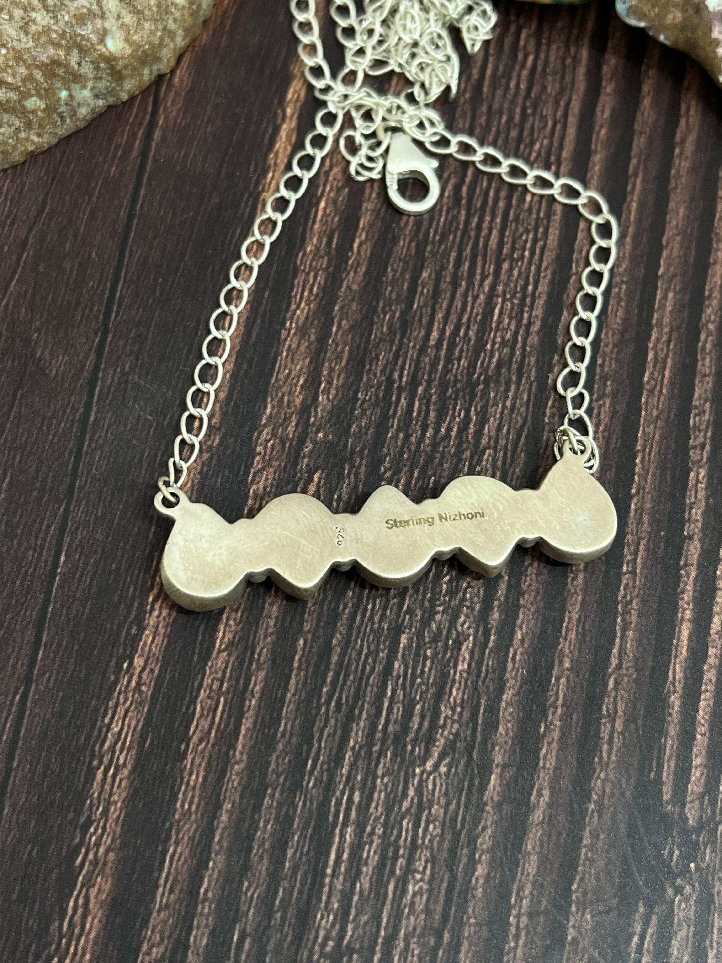 Handmade Sterling Silver Cotton Candy Turquoise Necklace with Signed Nizhoni