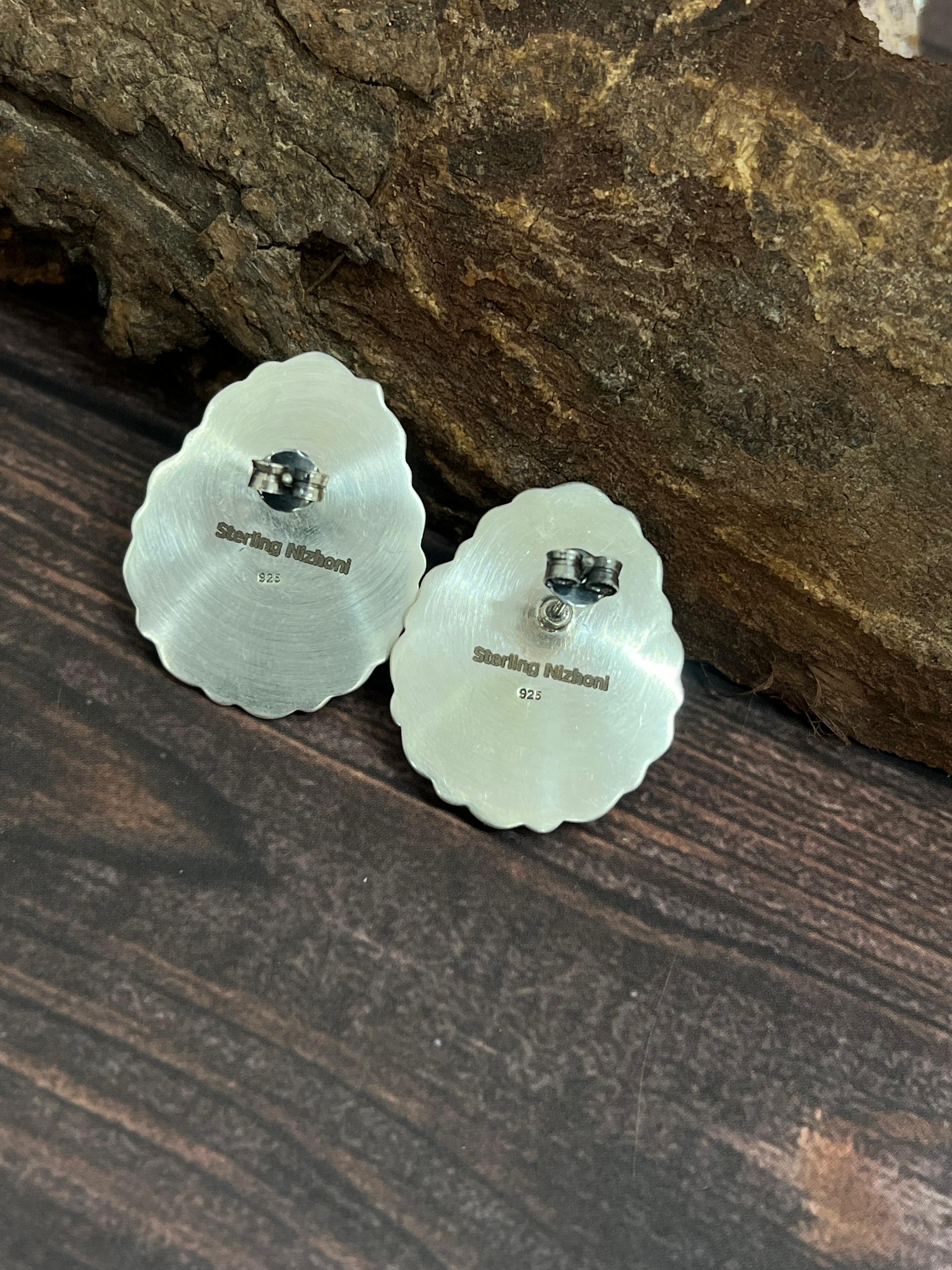 Handmade Sterling Silver South Hill Turquoise Post Studs with Signed Nizhoni